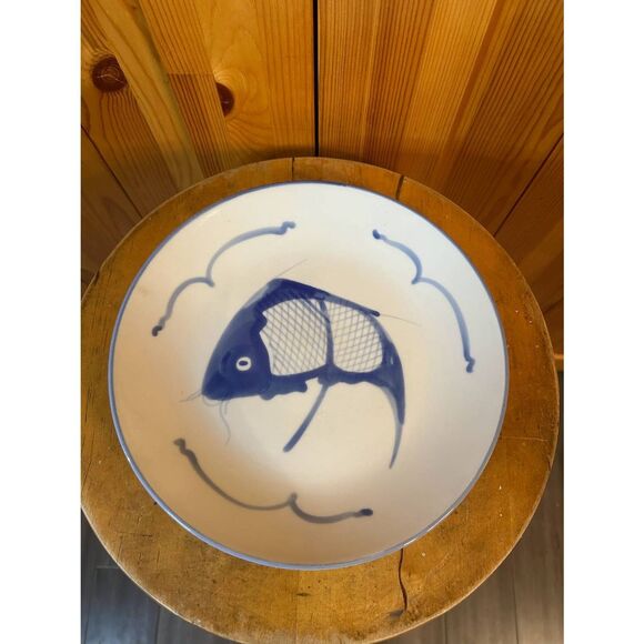 VINTAGE Porcelain Handcrafted Koi Fish Salad Plate 9" (5002) - Picture 1 of 6